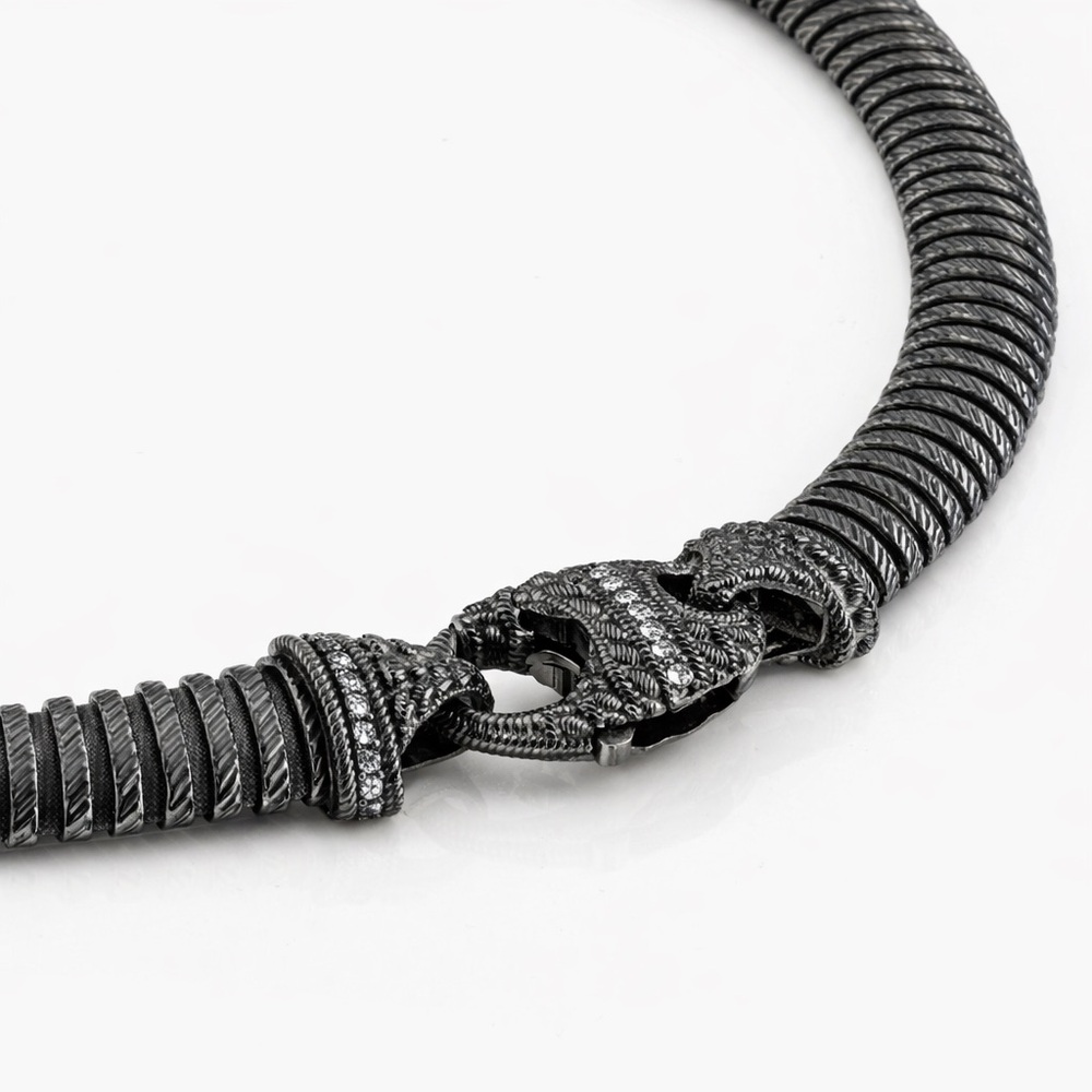 Judith Ripka Black Rhodium Tubogas Collar Necklace Sterling Silver Italy, 18.5” - Picture 3 of 8